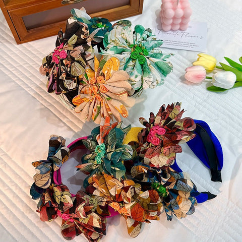 Handmade Fabric Flower Women's Wide Edge Pressed Hair Hoop - Fashionner