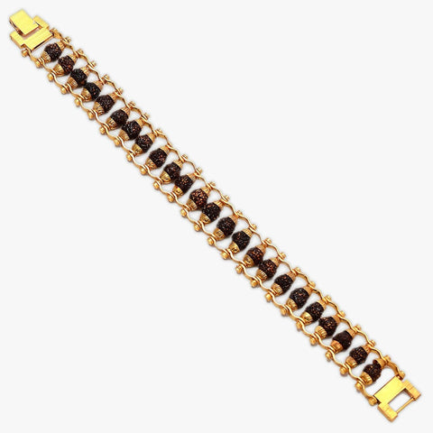 Authentique bracelet moderne Rudraksha Paanch Mukhi avec placage or.