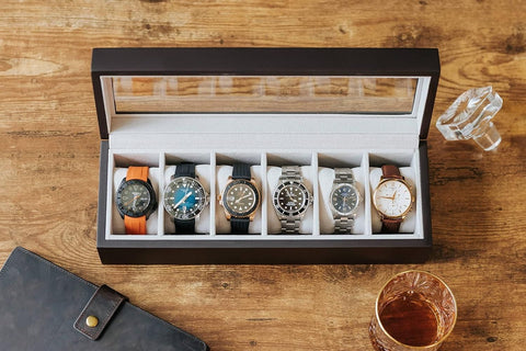 Boîte de rangement en bois pour montres avec couvercle en verre