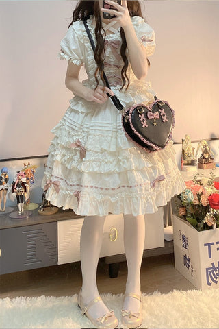 Sac à bandoulière portable en dentelle avec nœud de cœur croisé et jolie forme de cœur