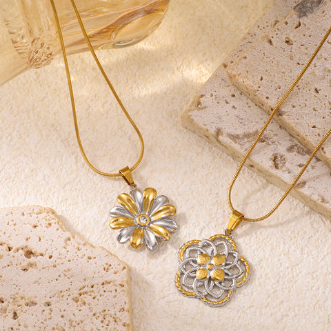 Buy Stainless Steel Double-Color Flower-Shaped Pendant Necklace online at Fashionner.