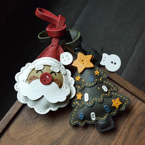 Étui à clés de voiture fait main Père Noël en peau de mouton Cadeau de Noël