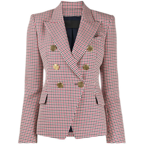 Veste courte pied-de-poule pour femme, blazer croisé à manches longues