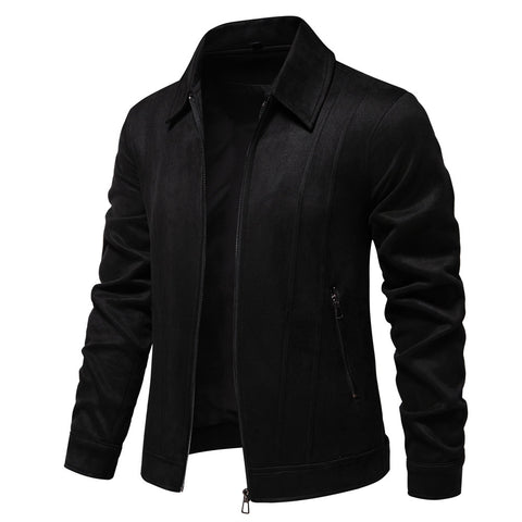 Veste à revers zippée mode, automne hiver, manteau en daim uni, vêtements d'extérieur pour hommes