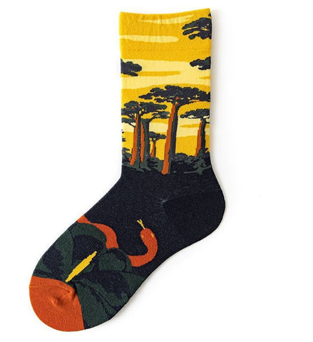 Trendy Mid-calf Length Socks Preppy Style Stockings Artistic Illustration Socks - Fashionner