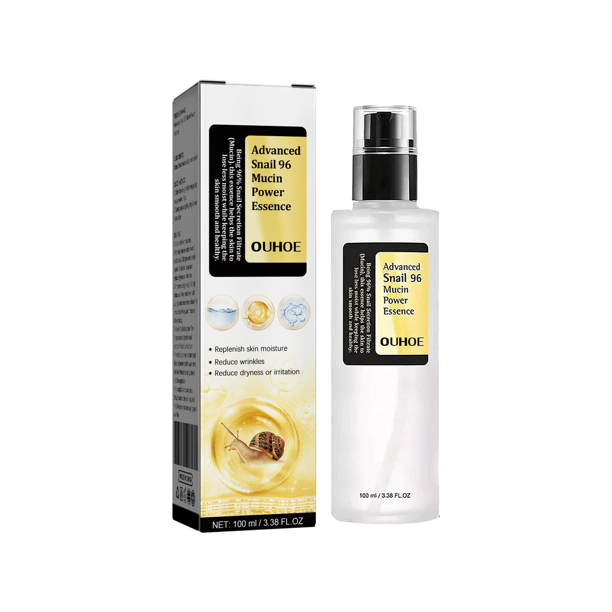 Snail Mucin 96% Power Repairing Essence 3.38 fl.oz 100ml, Hydrating Serum for Face with Snail Secretion Filtrate for Dull Skin & Fine Lines, Korean Skincare