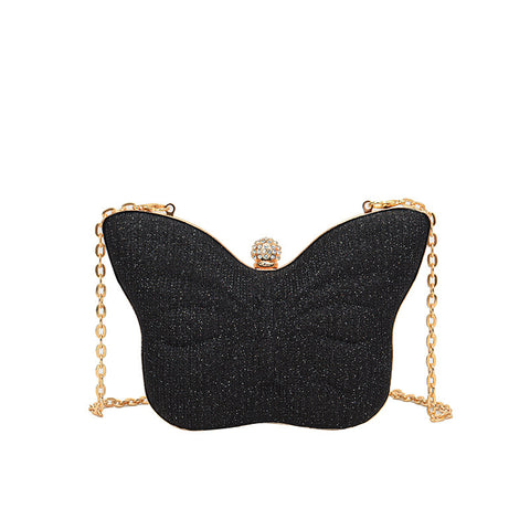 Sac bandoulière en métal pour femme à motif papillon, rayures et bouton-pression