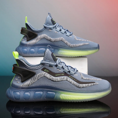 New Running Shoes Jelly Bottom Rainbow Casual Shoes Flying Woven Mesh Breathable Sports Men's Shoes - Fashionner