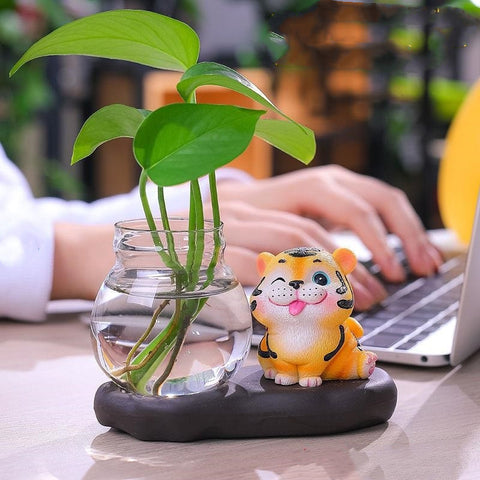 Ornement souvenir Tigre de l'Année du Tigre Vase hydroponique de bureau en verre