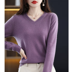 Women's V-neck Loose Pullover Long Sleeve Sweater - Fashionner
