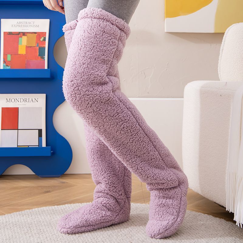 Buy Over Knee High Fuzzy Long Socks Winter Warm Cold Leg Knee Joint Cold-Proof Stockings Home Floor Sleeping Socks online at Fashionner.