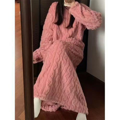 Robe de nuit longue en polaire corail pour femme, pyjama avec poches, robe jacquard épaissie, vêtements de maison chauds