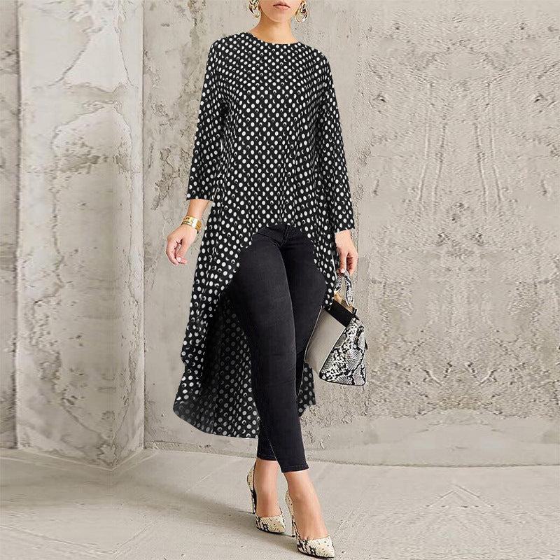 Leopard Print Long Sleeve Irregular Dress Women's Clothing - Fashionner