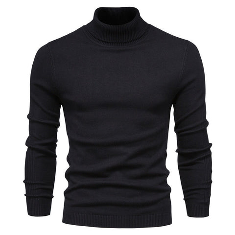 Pull à col roulé uni et ajusté pour homme, hauts décontractés d'hiver
