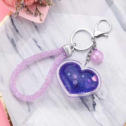 Pendentif porte-clés cœur créatif en acrylique rempli d'huile