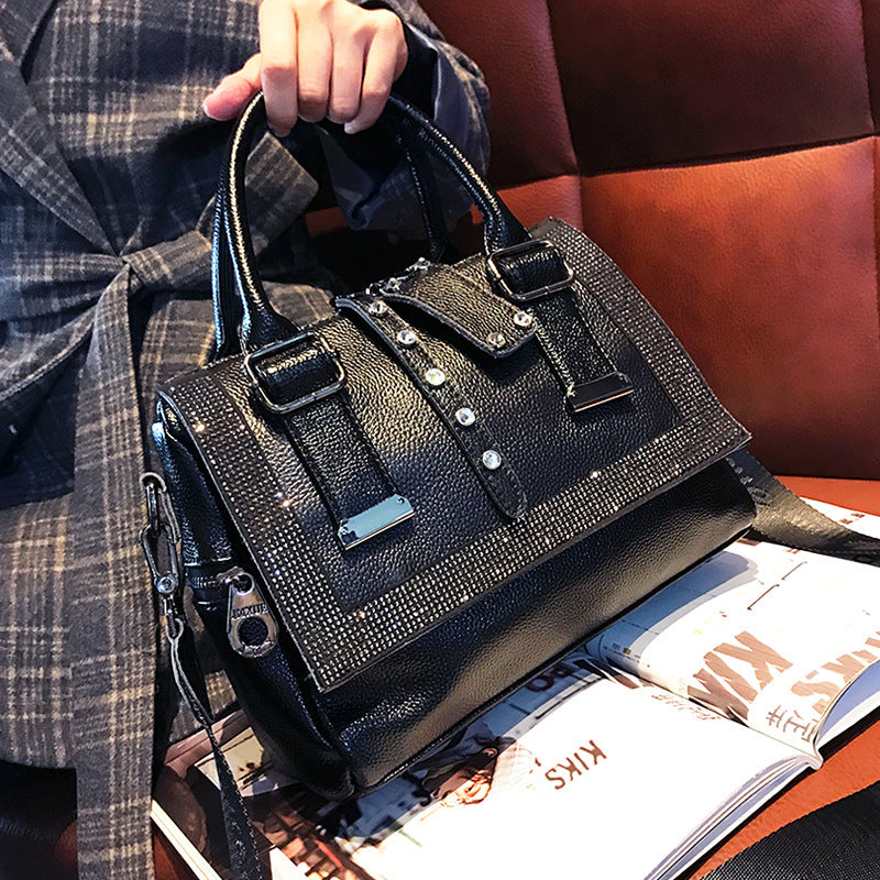 Soft Leather Handbag Large-capacity Cowhide Hot Rhinestone Handbags - Fashionner
