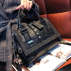 Soft Leather Handbag Large-capacity Cowhide Hot Rhinestone Handbags - Fashionner