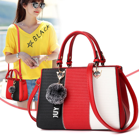 Women Hairball Ornaments Totes Patchwork Handbag Party Purse Ladies Messenger Crossbody Shoulder Bags Women Handbags - Fashionner