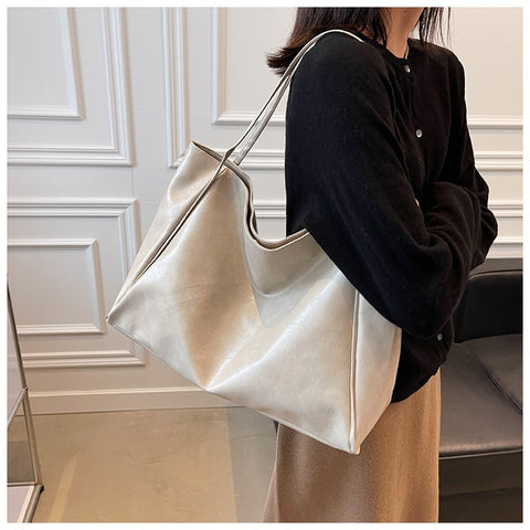 Vintage Women's Tote Bag Athletic Casual Fashion Large Capacity Leather Shoulder Bag Shopper Harajuku Simple Handbag