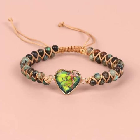 Buy Heart-Shaped Pendant Bracelet, Double-Layer Beaded Woven Bracelet, Friendship And Couple Bracelet online at Fashionner.