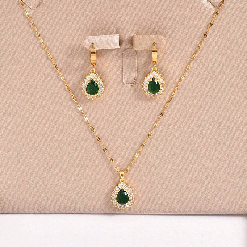 Buy Retro Hong Kong Style Jade White Suit Necklace Earrings All-Match Jewelry online at Fashionner.