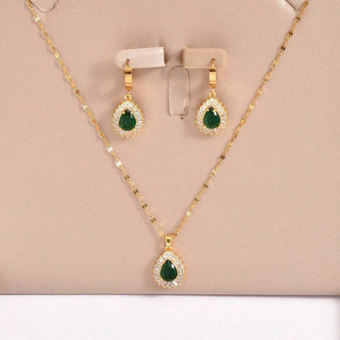 Buy Retro Hong Kong Style Jade White Suit Necklace Earrings All-Match Jewelry online at Fashionner.