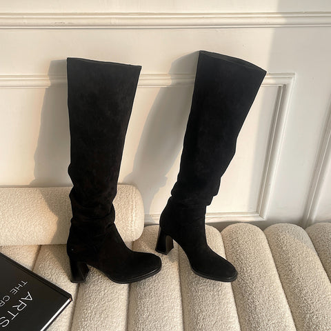Slimming Chunky Heel High Boots - Fashionner