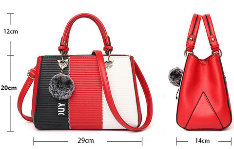 Women Hairball Ornaments Totes Patchwork Handbag Party Purse Ladies Messenger Crossbody Shoulder Bags Women Handbags - Fashionner