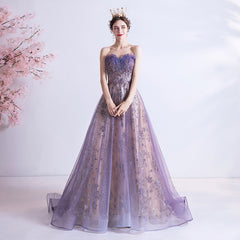Strapless Purple Sequin Starry Dress Wedding Dress - Fashionner