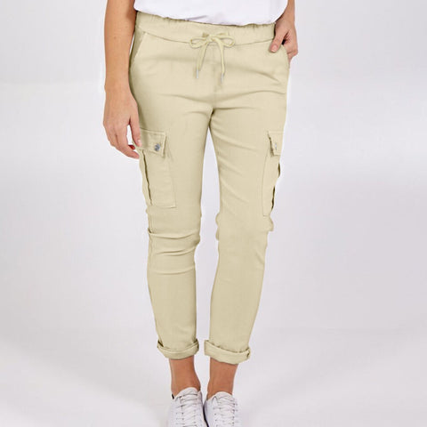 Casual Cargo Pants With Pockets Solid Color Drawstring Waist Pencil Trousers For Women - Fashionner