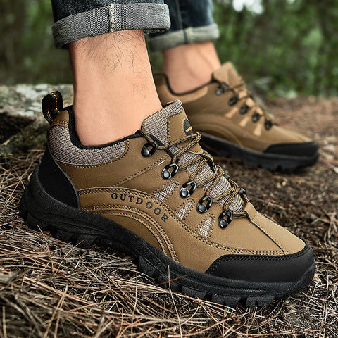 Oversized hiking shoes Men's autumn and winter outdoor sneakers leather low top hiking shoes - Fashionner