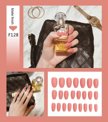 Nail Art Fake Nails Stiletto Tips Clear Press on Long False with Glue Coffin Stick Display Full Cover Artificial Designs Matte - Fashionner