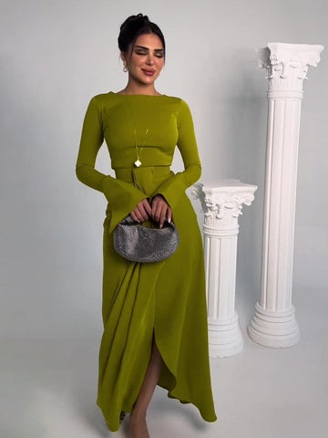 Autumn New Long Dress Style Satin Banquet President's Dress - Fashionner