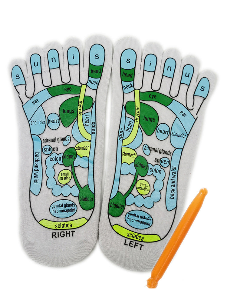 Five Finger Socks Health Care Socks Creative Acupoint Map Foot Massage Socks Cotton Socks - Fashionner