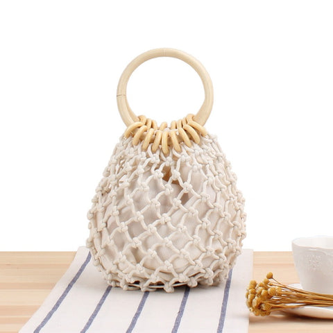 Nouveau sac filet de couleur unie, sac tissé à la main, sac de forêt en fil de coton noué à la main, sac de plage de vacances au bord de la mer