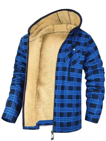 Veste zippée à capuche à imprimé écossais pour homme Manteau chaud rembourré en coton épaissi pour l'hiver