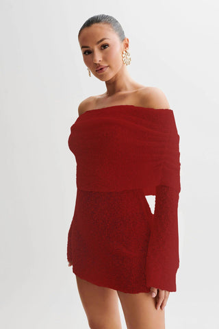 Robe courte à manches longues et épaules dénudées avec découpes pour femmes