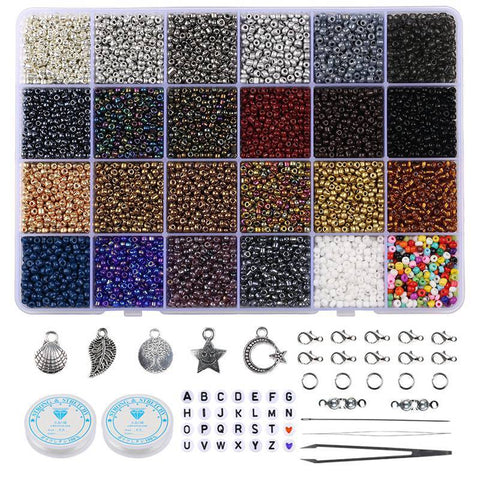 Perles en vrac de couleur de verre ménager, ensemble de 24 couleurs