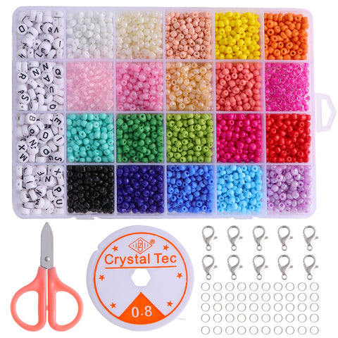 Collier fait main en perles de riz de verre et perles lettres colorées