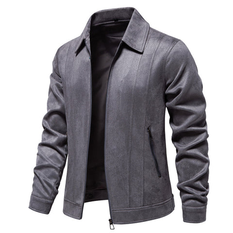 Veste à revers zippée mode, automne hiver, manteau en daim uni, vêtements d'extérieur pour hommes