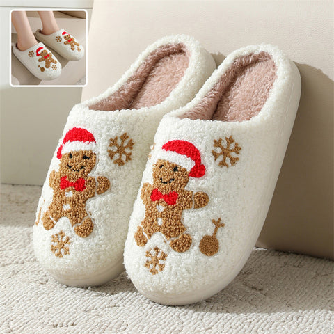 Chaussons de Noël en pain d'épices flocon de neige pour femme – Intérieur antidérapant hiver chambre maison pantoufles douces