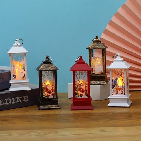 Lampe à Huile Portable de Noël Père Noël Lumières LED de Nuit Alimentées par Piles Lanternes Suspendues Intérieures Extérieures Décoration de Fête Festive