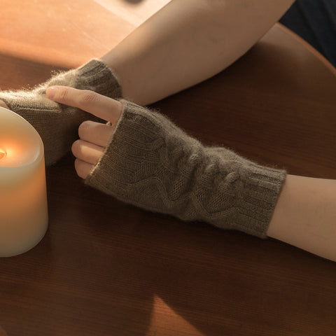 Gants sans doigts torsadés en cachemire pour femme, nouvelle collection automne et hiver