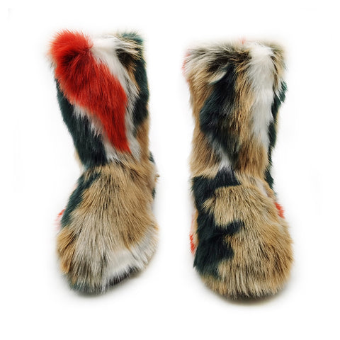 Women's Plush Snow Boots Plus Size Color Flat Women's Mid Boots - Fashionner
