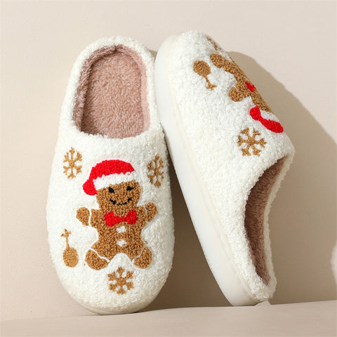 Chaussons de Noël en pain d'épices flocon de neige pour femme – Intérieur antidérapant hiver chambre maison pantoufles douces