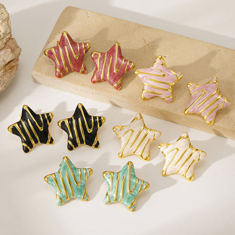 Buy Five-Pointed Star Fashion Light-Luxury Oil-Drop Geometric Stud Earrings online at Fashionner.