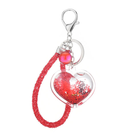 Pendentif porte-clés cœur créatif en acrylique rempli d'huile