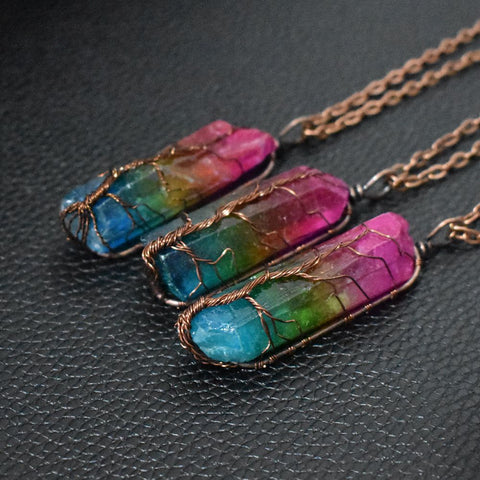 Buy Hot Selling Stone Crystal Pillar Tree Of Life Pendant Ins Fashion Necklace online at Fashionner.