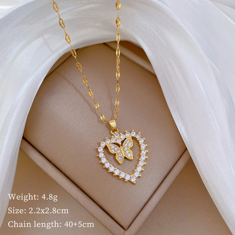Hollow Zircon Butterfly Love Moon Necklace