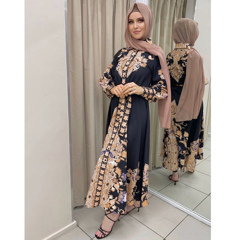 Robe trapèze à imprimé arabe pour femme musulmane